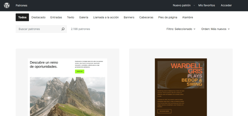 Directorio de patrones de WordPress